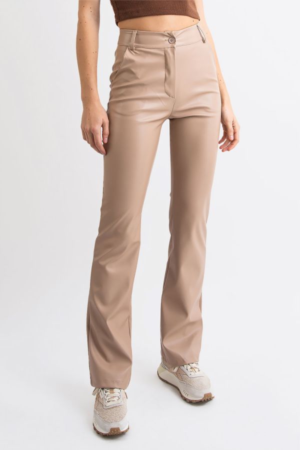 High waist Faux Leather Pants - Hunter Beige