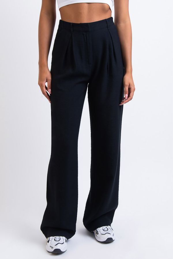 High Waist Pleated Wide Pants - Sienna Black