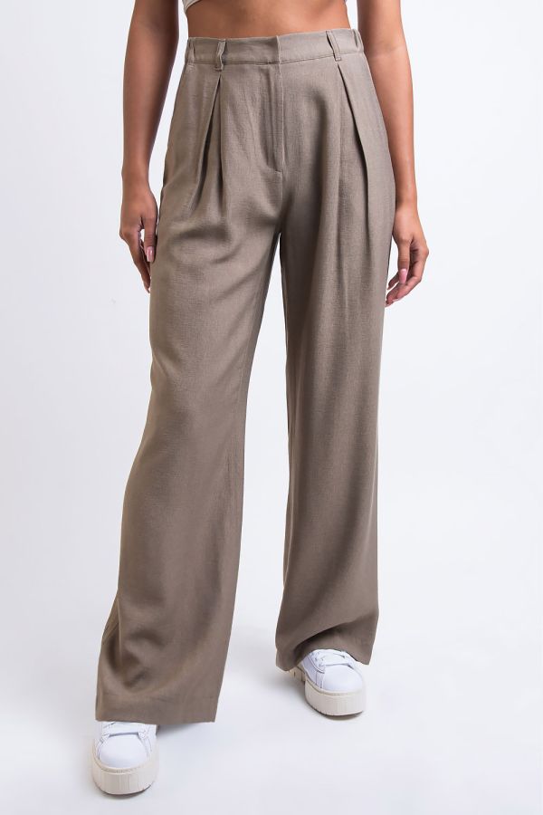 High Waist Pleated Wide Pants - Sienna Greige