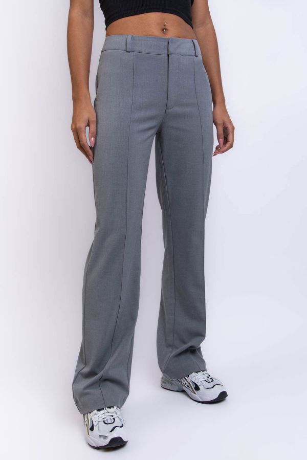 Mid Waist Suit Pants Without Pockets - Hazel Grey Melange