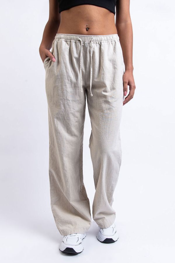 Mid Waist Linen Pants - Mila Beige