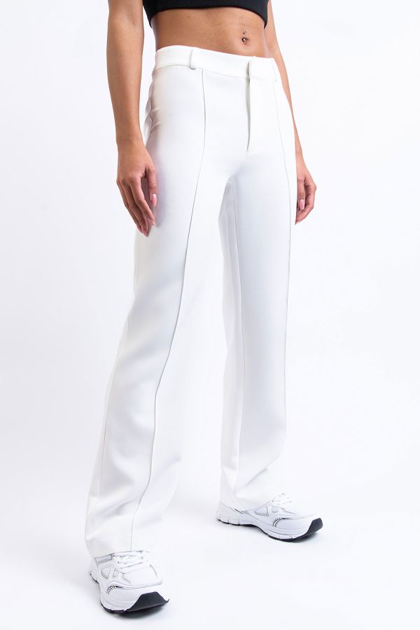 Mid Waist Suit Pants Without Pockets - Hazel White
