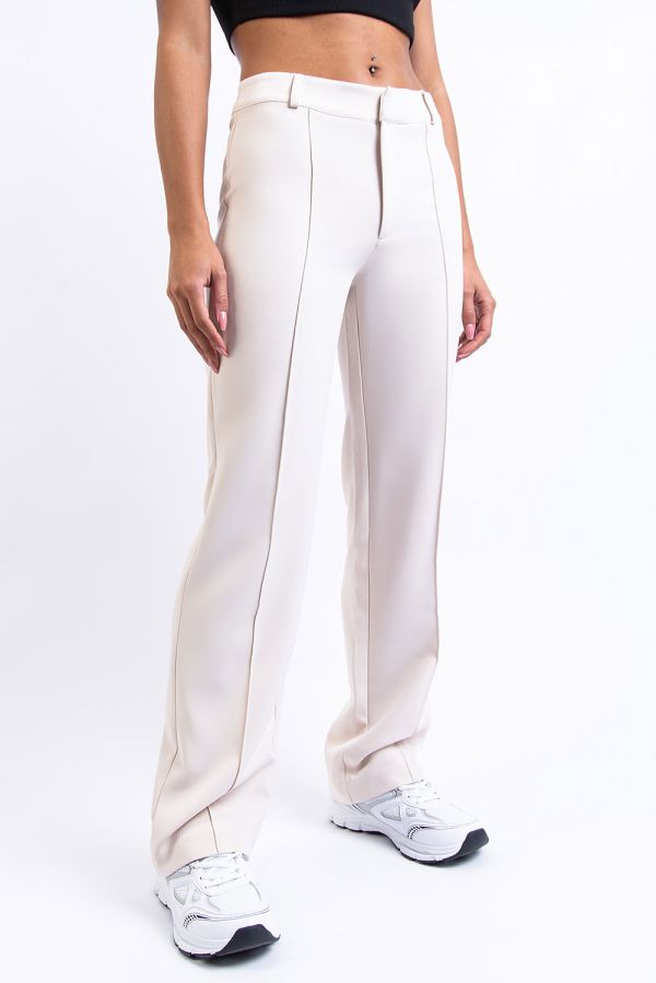 Mid Waist Suit Pants Without Pockets - Hazel Beige