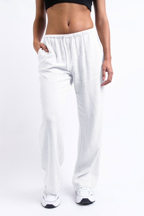 Low Waisted Linen Mix Pants - Beccy White