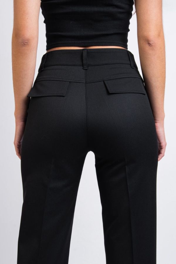 Mid Waist Suit Pants With Pintucks - Grace Black